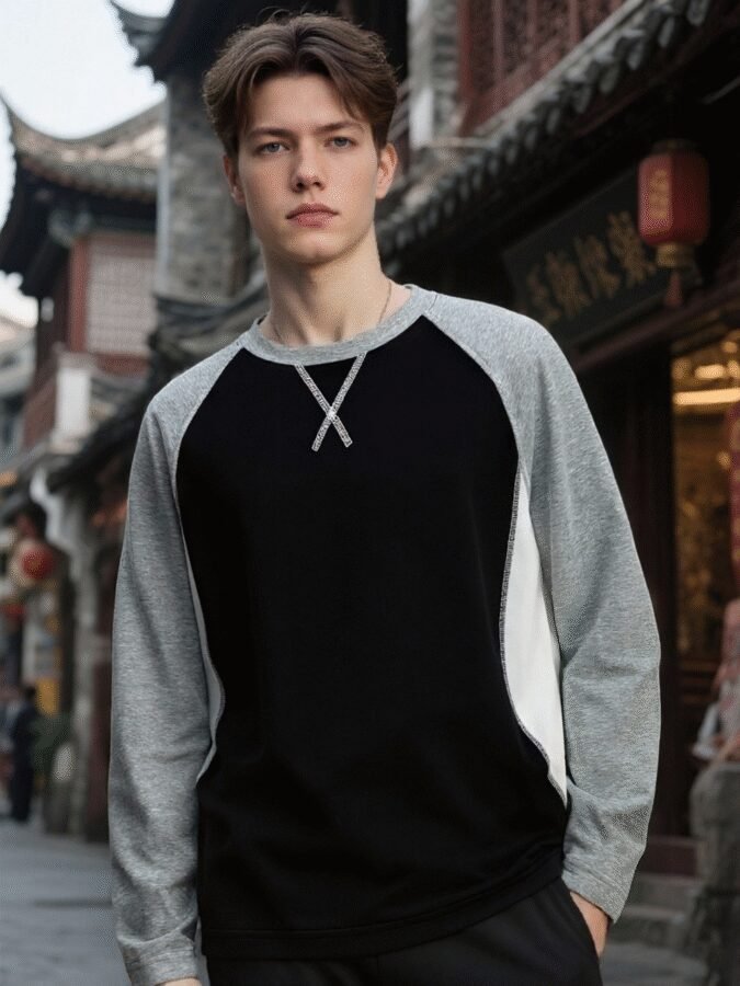 New Innovative Contrast Patchwork Hoodie | 88202# Structural Crewneck Sweatshirt - Image 13