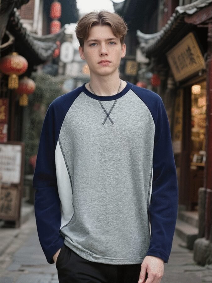New Innovative Contrast Patchwork Hoodie | 88202# Structural Crewneck Sweatshirt - Image 10