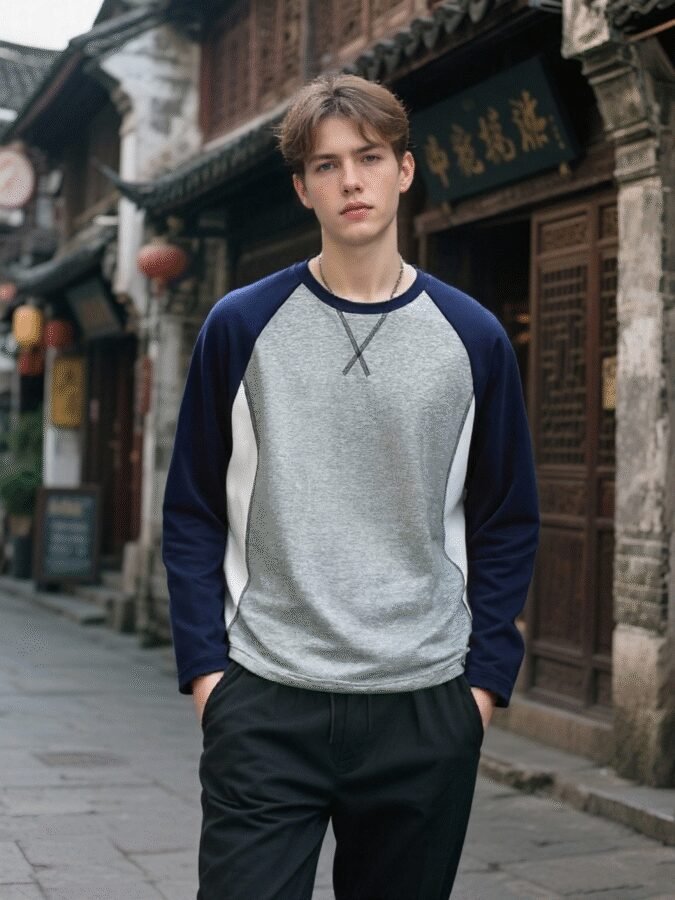New Innovative Contrast Patchwork Hoodie | 88202# Structural Crewneck Sweatshirt - Image 9