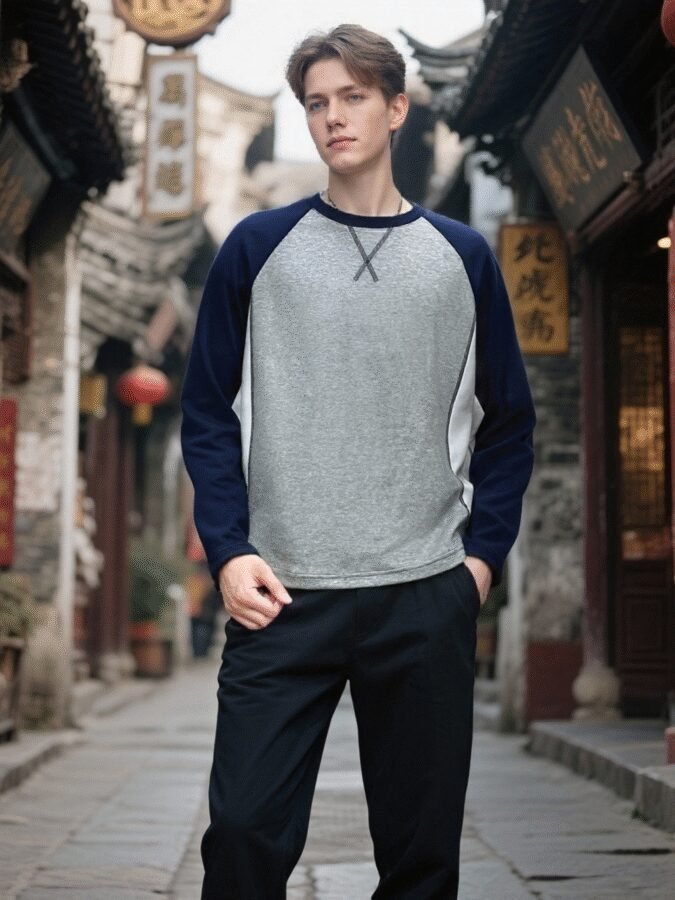 New Innovative Contrast Patchwork Hoodie | 88202# Structural Crewneck Sweatshirt - Image 8