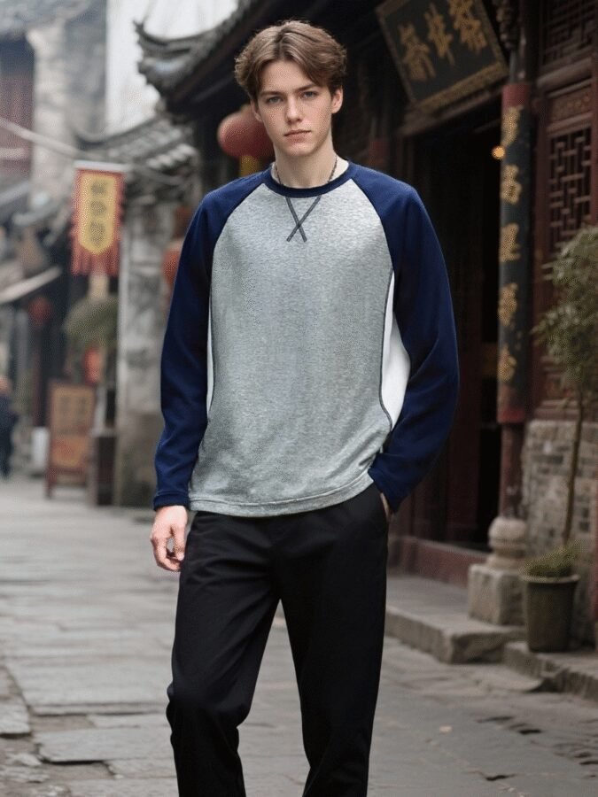 New Innovative Contrast Patchwork Hoodie | 88202# Structural Crewneck Sweatshirt - Image 7