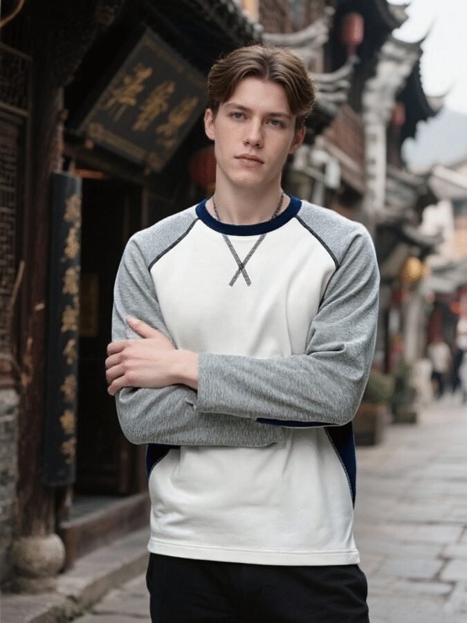 New Innovative Contrast Patchwork Hoodie | 88202# Structural Crewneck Sweatshirt - Image 5