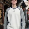 New Innovative Contrast Patchwork Hoodie | 88202# Structural Crewneck Sweatshirt - White