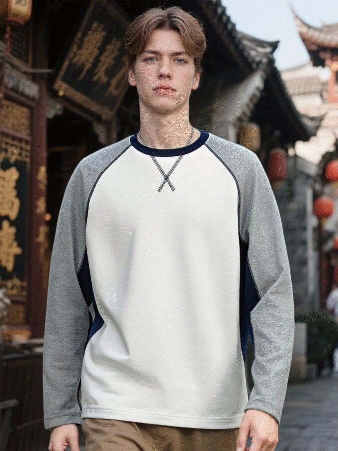 New Innovative Contrast Patchwork Hoodie | 88202# Structural Crewneck Sweatshirt - Image 4