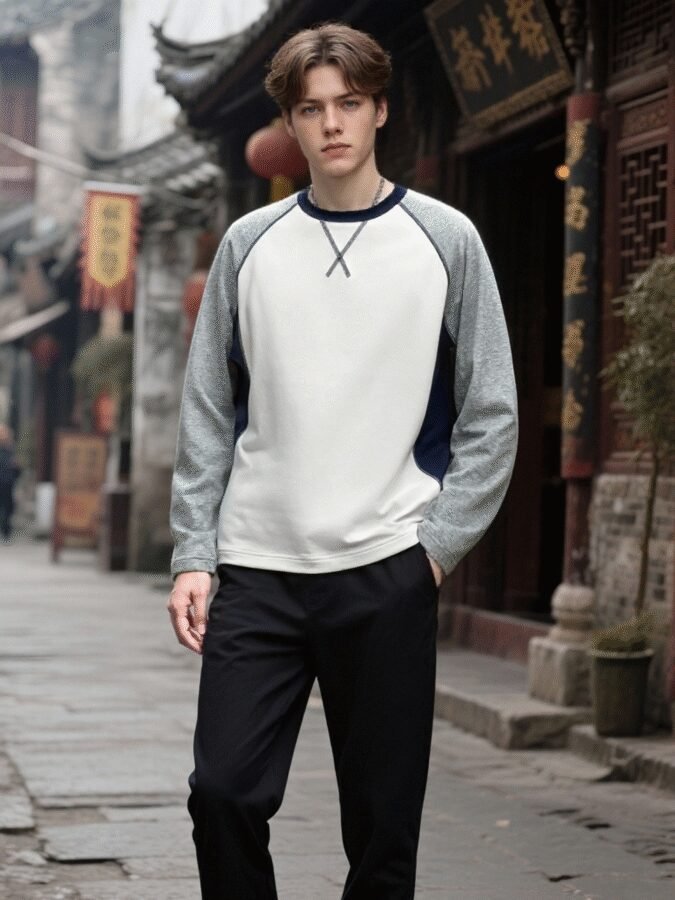 New Innovative Contrast Patchwork Hoodie | 88202# Structural Crewneck Sweatshirt - Image 2