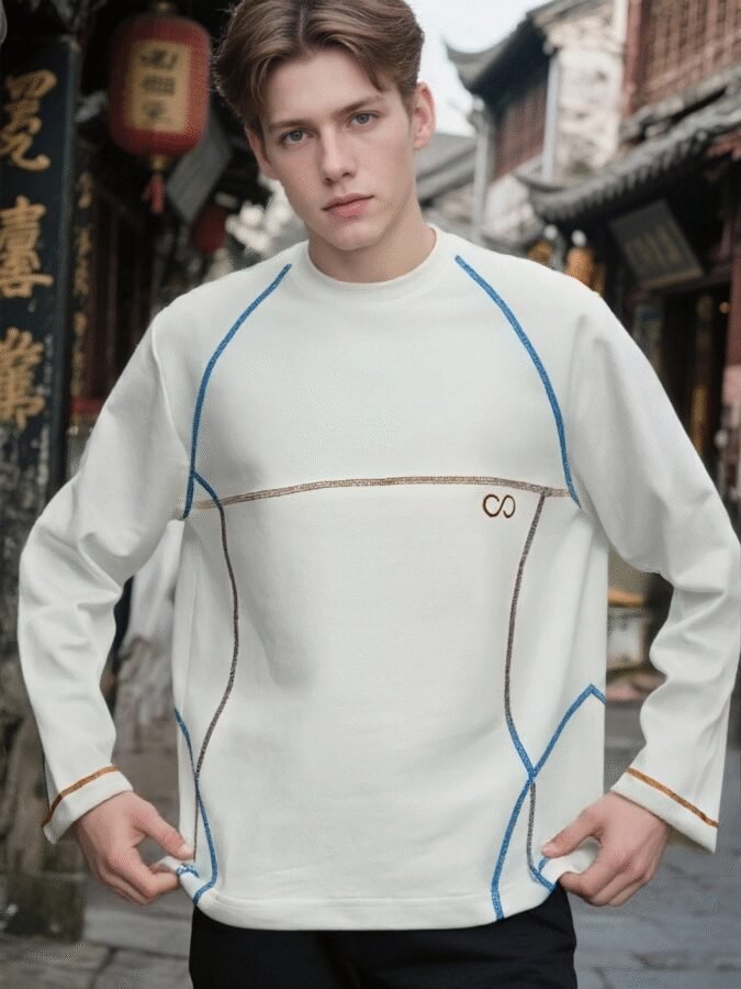 New Huso Stitch Sweatshirt | 3D Embroidered Crewneck 88208# | Wholesale Streetwear - Image 14
