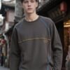 New Huso Stitch Sweatshirt | 3D Embroidered Crewneck 88208# | Wholesale Streetwear - Gray