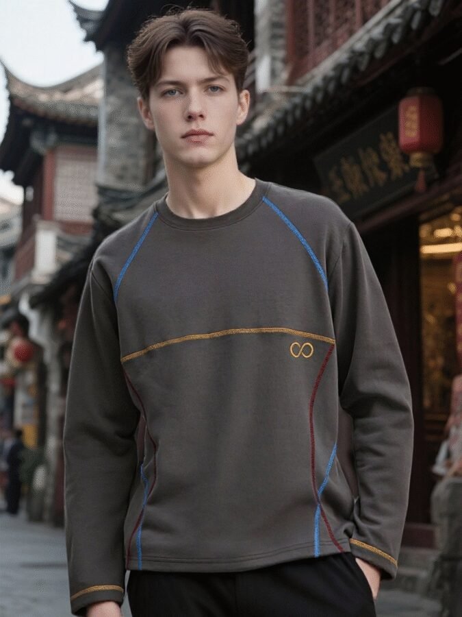 New Huso Stitch Sweatshirt | 3D Embroidered Crewneck 88208# | Wholesale Streetwear - Image 10