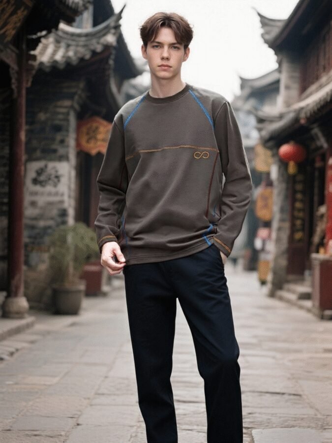 New Huso Stitch Sweatshirt | 3D Embroidered Crewneck 88208# | Wholesale Streetwear - Image 9