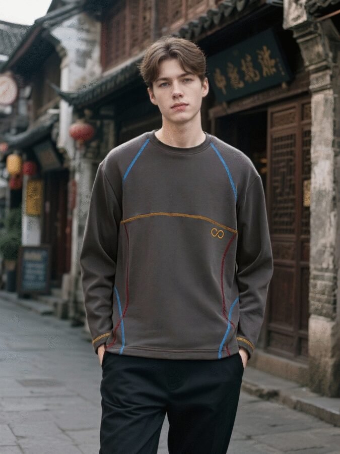 New Huso Stitch Sweatshirt | 3D Embroidered Crewneck 88208# | Wholesale Streetwear - Image 7