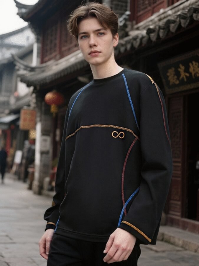 New Huso Stitch Sweatshirt | 3D Embroidered Crewneck 88208# | Wholesale Streetwear - Image 2
