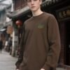 New Retro Outdoor Sweatshirt | Flocked Foam Crewneck 88211# | Wholesale Streetwear - Coffee
