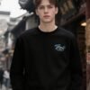 New Retro Outdoor Sweatshirt | Flocked Foam Crewneck 88211# | Wholesale Streetwear - ​​Black