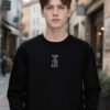 Flocked Foam Sweatshirt | Premium Crewneck 88263# | Wholesale Streetwear - ​​Black