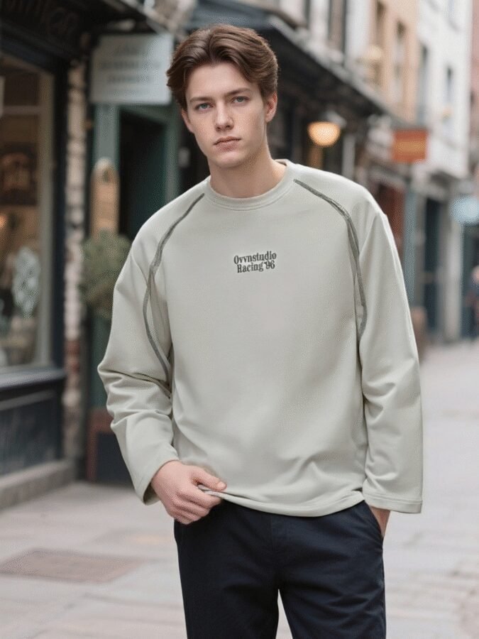 Tonal Huso Flocked Sweatshirt | Premium Crewneck 88265# | Exclusive Wholesale Streetwear - Image 19