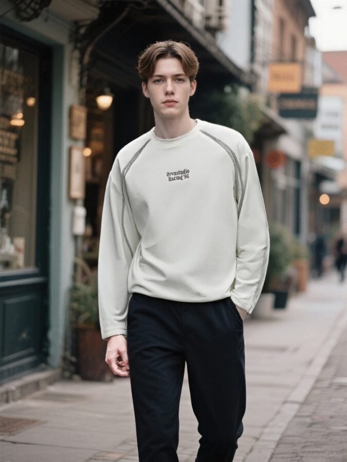 Tonal Huso Flocked Sweatshirt | Premium Crewneck 88265# | Exclusive Wholesale Streetwear - Image 18