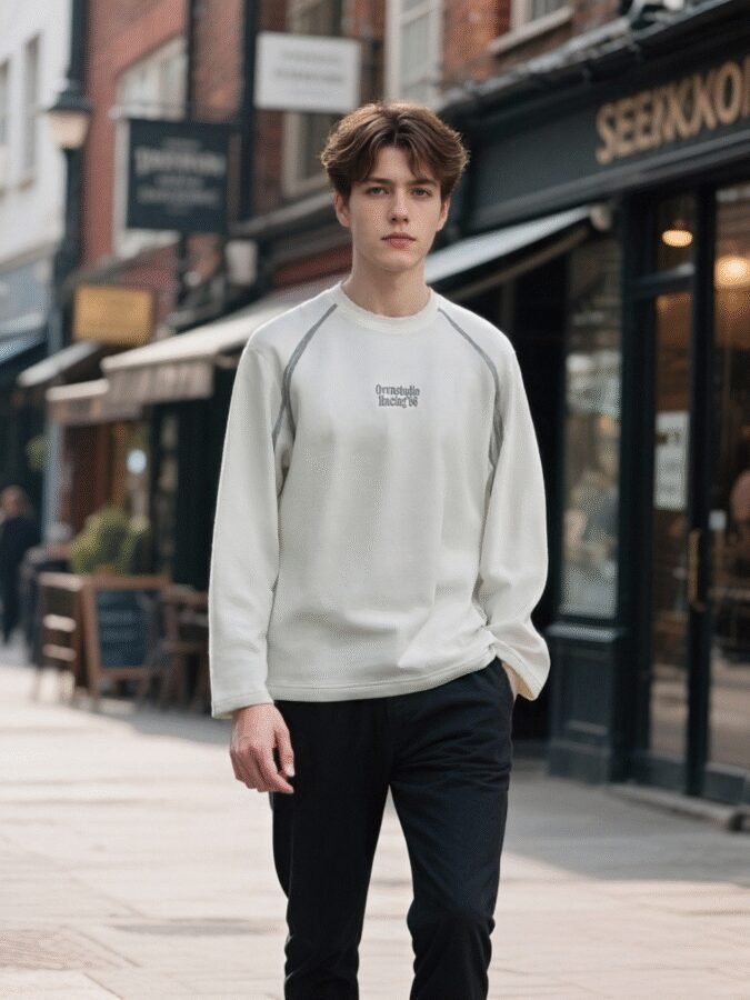 Tonal Huso Flocked Sweatshirt | Premium Crewneck 88265# | Exclusive Wholesale Streetwear - Image 17