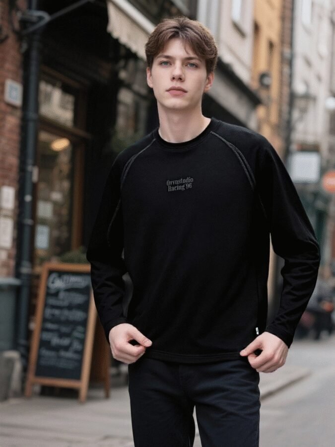 Tonal Huso Flocked Sweatshirt | Premium Crewneck 88265# | Exclusive Wholesale Streetwear - Image 13