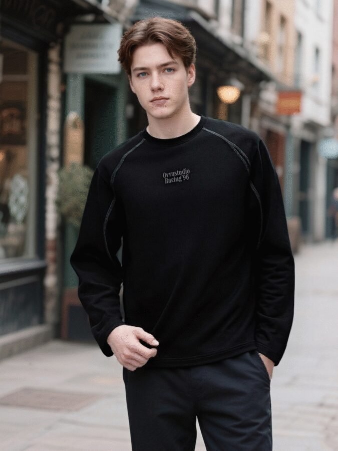 Tonal Huso Flocked Sweatshirt | Premium Crewneck 88265# | Exclusive Wholesale Streetwear - Image 12