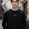 Tonal Huso Flocked Sweatshirt | Premium Crewneck 88265# | Exclusive Wholesale Streetwear - ​​Black