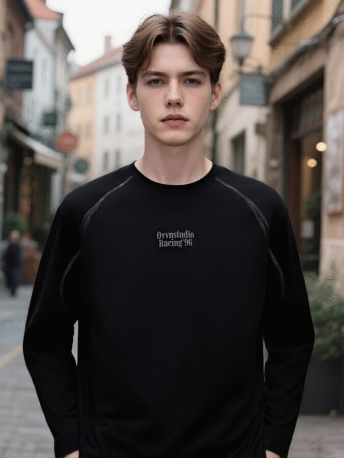 Tonal Huso Flocked Sweatshirt | Premium Crewneck 88265# | Exclusive Wholesale Streetwear - Image 11
