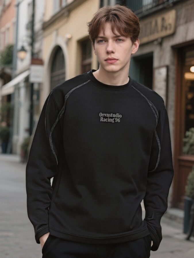 Tonal Huso Flocked Sweatshirt | Premium Crewneck 88265# | Exclusive Wholesale Streetwear - Image 10