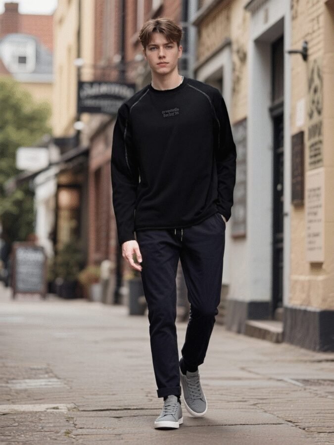 Tonal Huso Flocked Sweatshirt | Premium Crewneck 88265# | Exclusive Wholesale Streetwear - Image 9