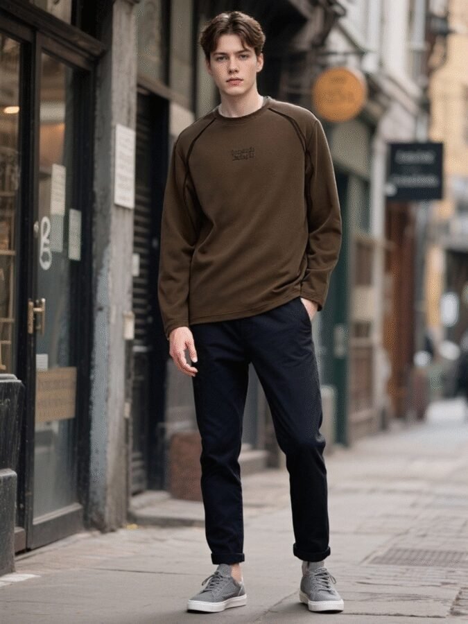 Tonal Huso Flocked Sweatshirt | Premium Crewneck 88265# | Exclusive Wholesale Streetwear - Image 3
