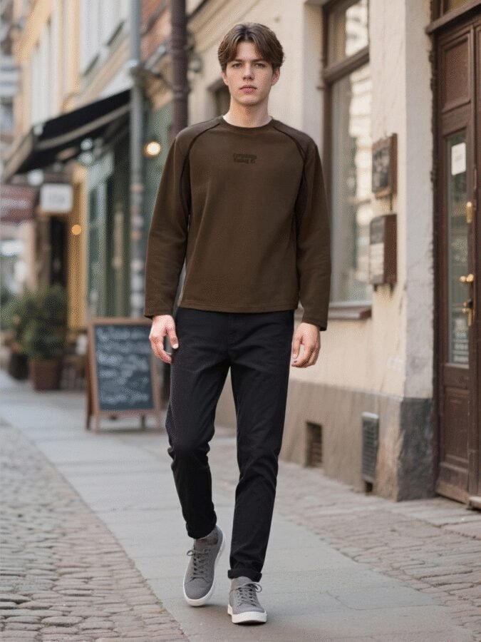 Tonal Huso Flocked Sweatshirt | Premium Crewneck 88265# | Exclusive Wholesale Streetwear - Image 7