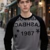 Vintage Washed Print Sweatshirt | Distressed Crewneck 88272# | Premium Wholesale Streetwear - Gray