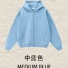 Premium Brushed Fleece Cardigan 2026 (A_M24151) | Oversized Zip Hoodie - Medium Blue