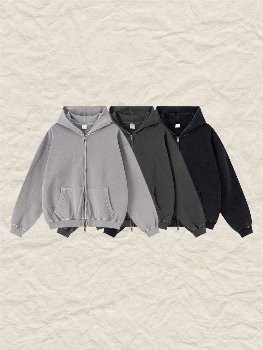 Premium Washed Zip Hoodie Jacket 2026 (A_M24171) | Vintage Oversized Style - Image 2