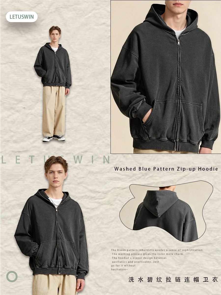 Premium Washed Zip Hoodie Jacket 2026 (A_M24171) | Vintage Oversized Style - Image 9
