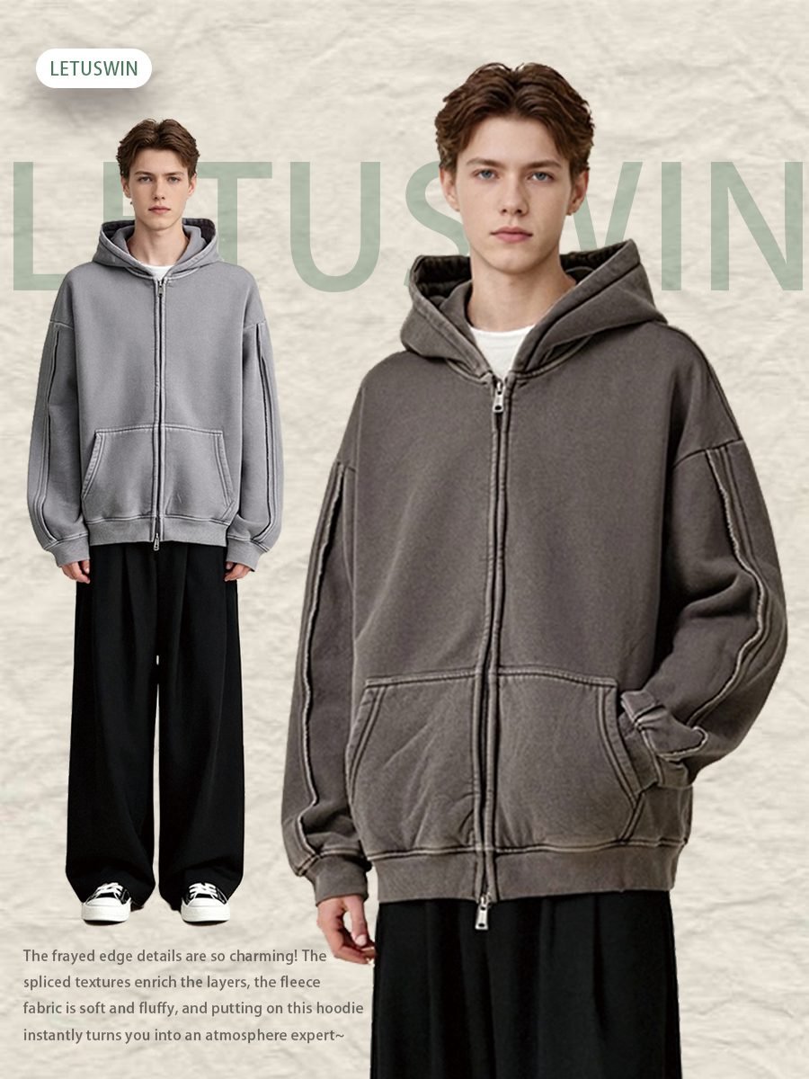 Dynamic Double Zip Hoodie Jacket 2026 (A_M25306) | Structured Oversized Fit - Image 10