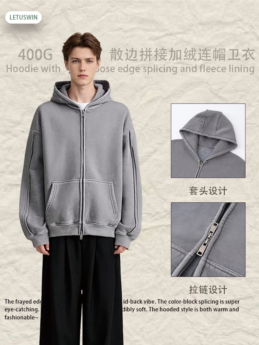 Dynamic Double Zip Hoodie Jacket 2026 (A_M25306) | Structured Oversized Fit - Image 12